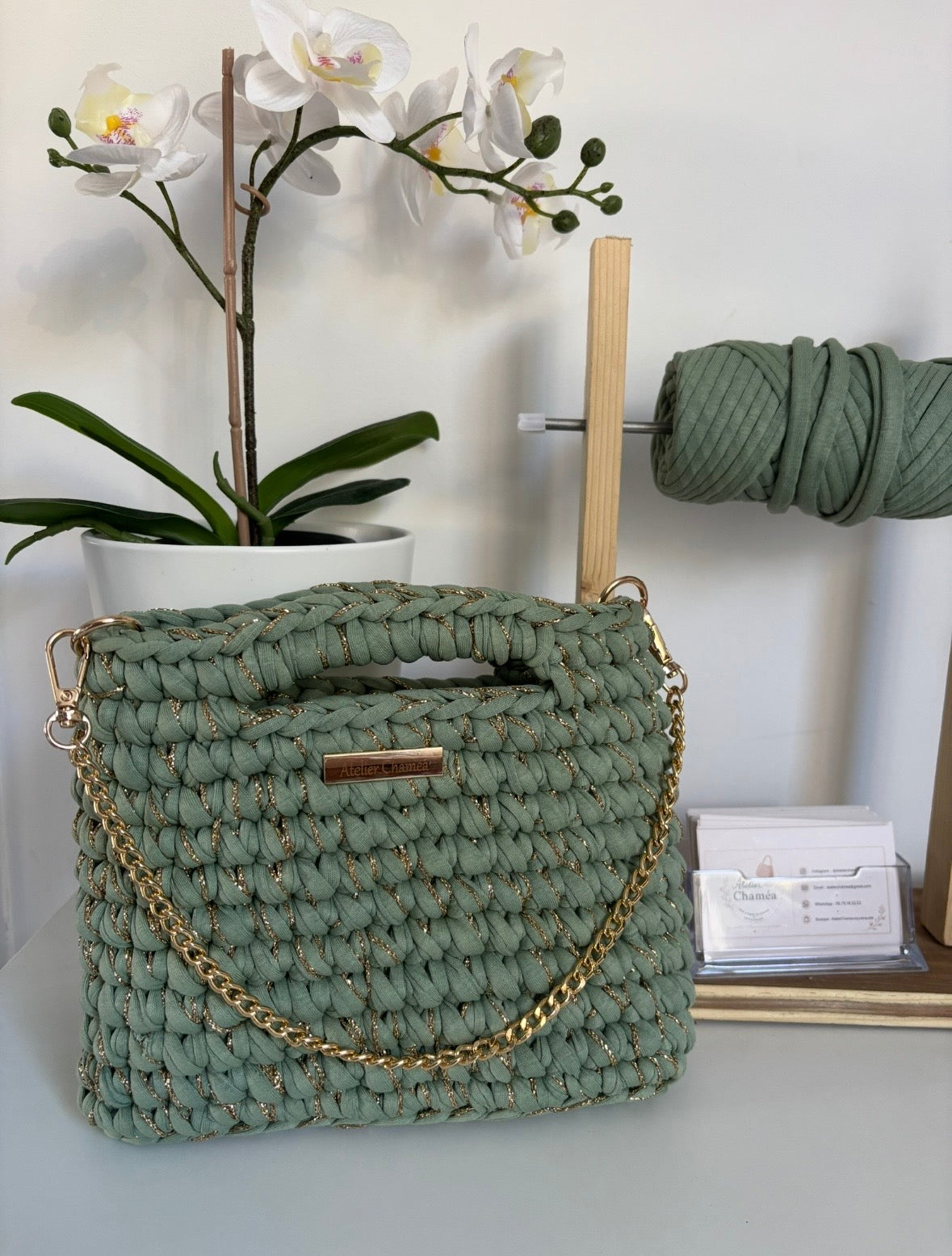 Sac Naya M - Prêt à expédier | Sauge fil doré avec doublure